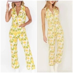 Show Me Your Mumu Jacksonville Cropped Jumpsuit Groovy Blooms Stripe Womens L